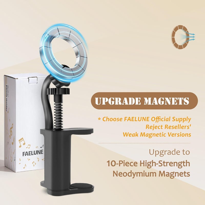 FAELUNE Magnetic Plus Guitar Phone Holder mount, Adjustable & Rotatable Arm, Supports iPhone 12+&Magsafe, Universal Phone Fit, Ideal for Digital Sheet Music, Teaching Videos, Live Streaming & Recording - Image 2